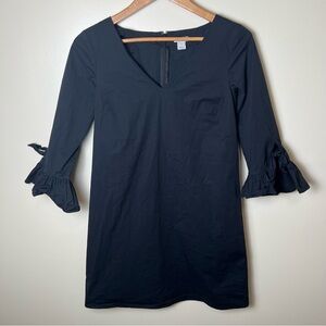 J.Crew Women’s V Neck Ruffle 1/2 Sleeve Shift Mini Dress Cotton Black Size 6